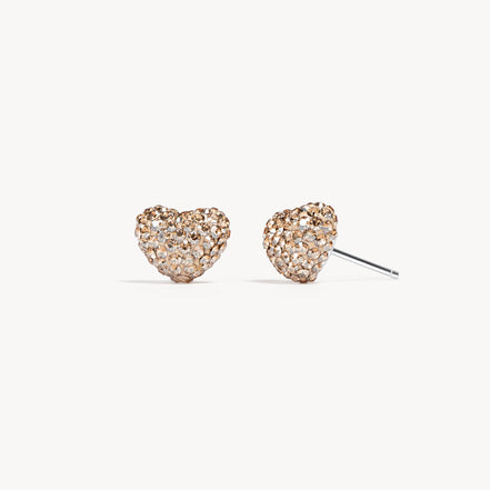 Sparkle Heart Stud Earrings Soft Gold
