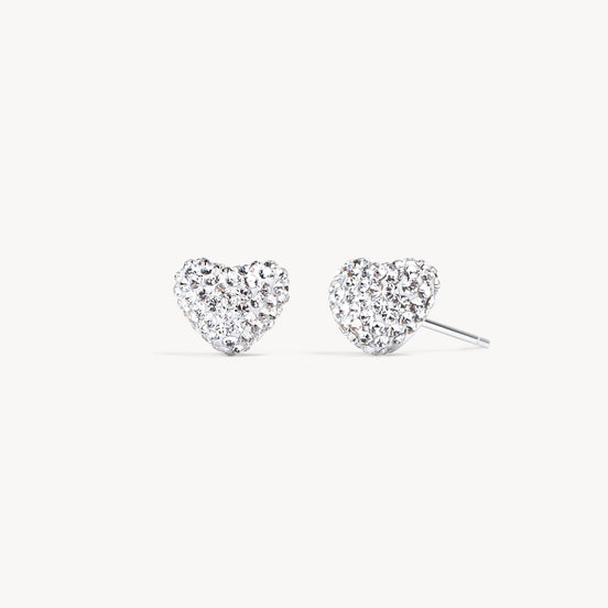 Sparkle Heart Stud Earrings White