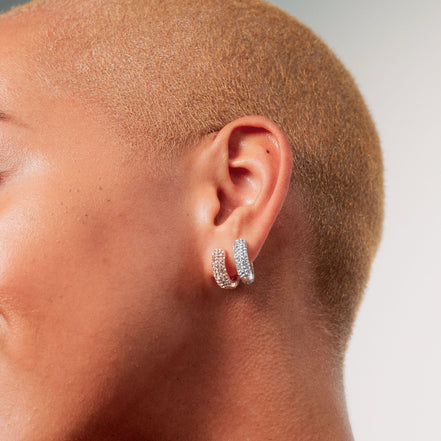 Sparkle Hoops — Small Rose Gold on model