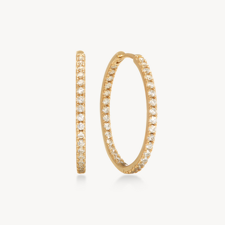 Pavé Hoop Earrings - Medium Gold