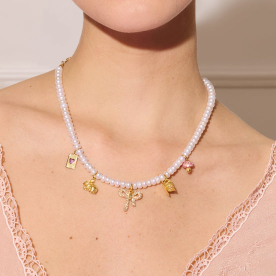Alice-Inspired Charm Necklace on model
