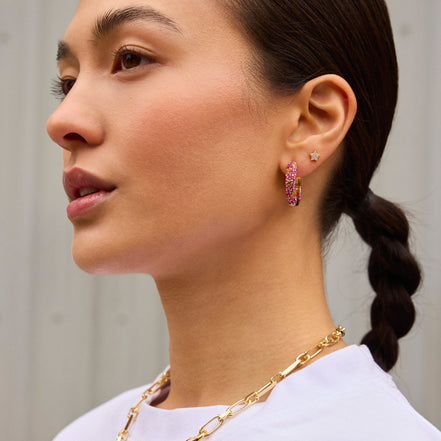 Wildflower Star Studded Medium Sparkle Hoop Earrings