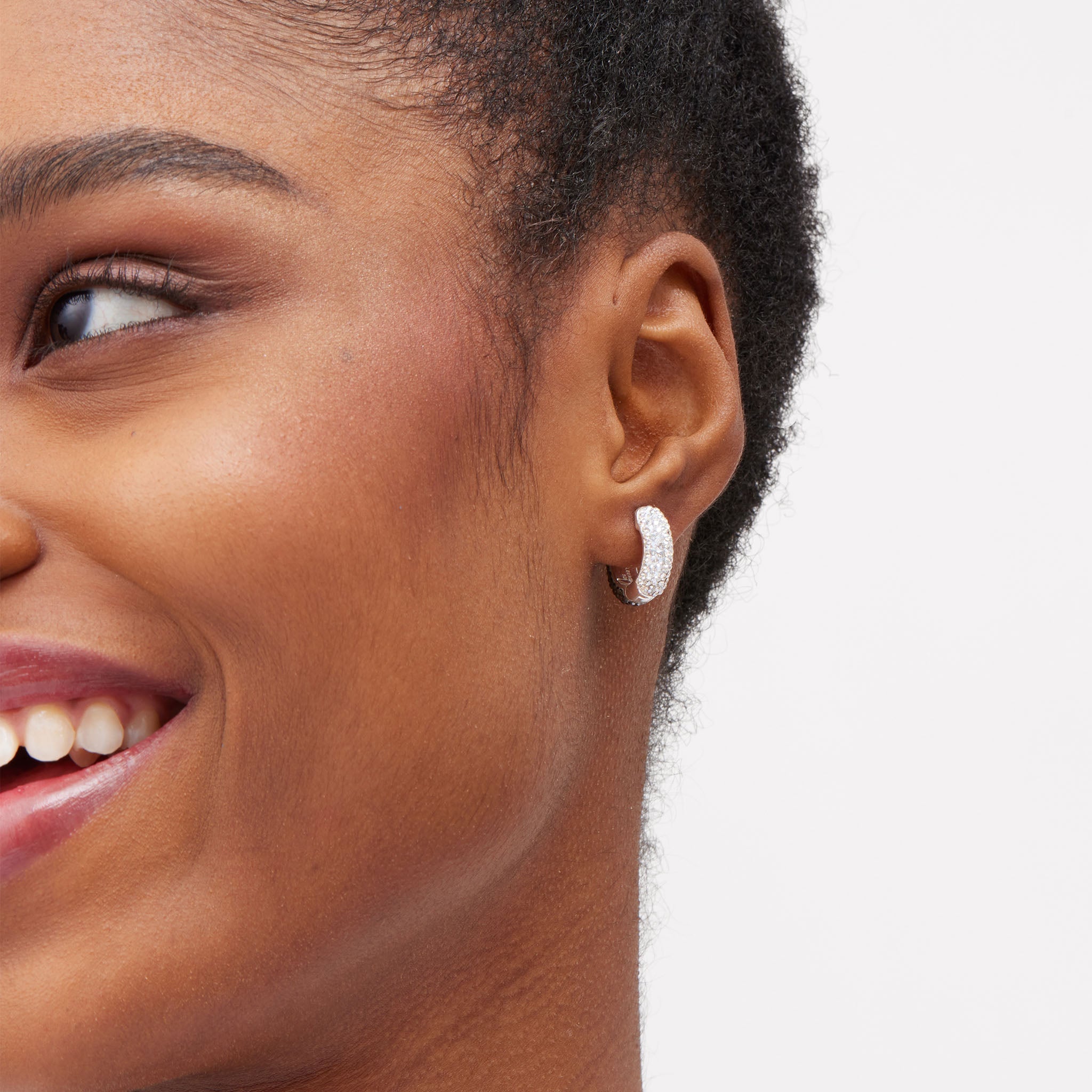 Colour Block Sparkle Hoop Earrings Moonlight side on model