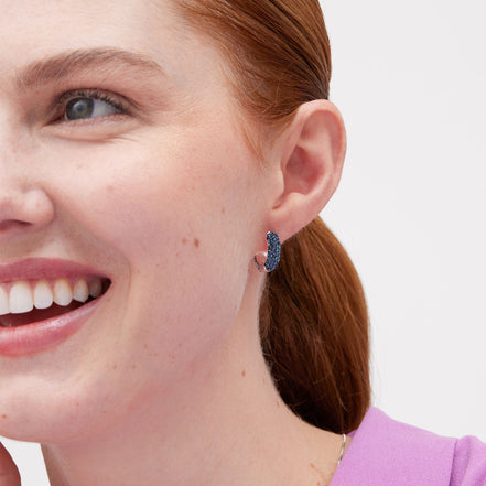 Colour Block Sparkle Hoop Earrings Navy Side on model