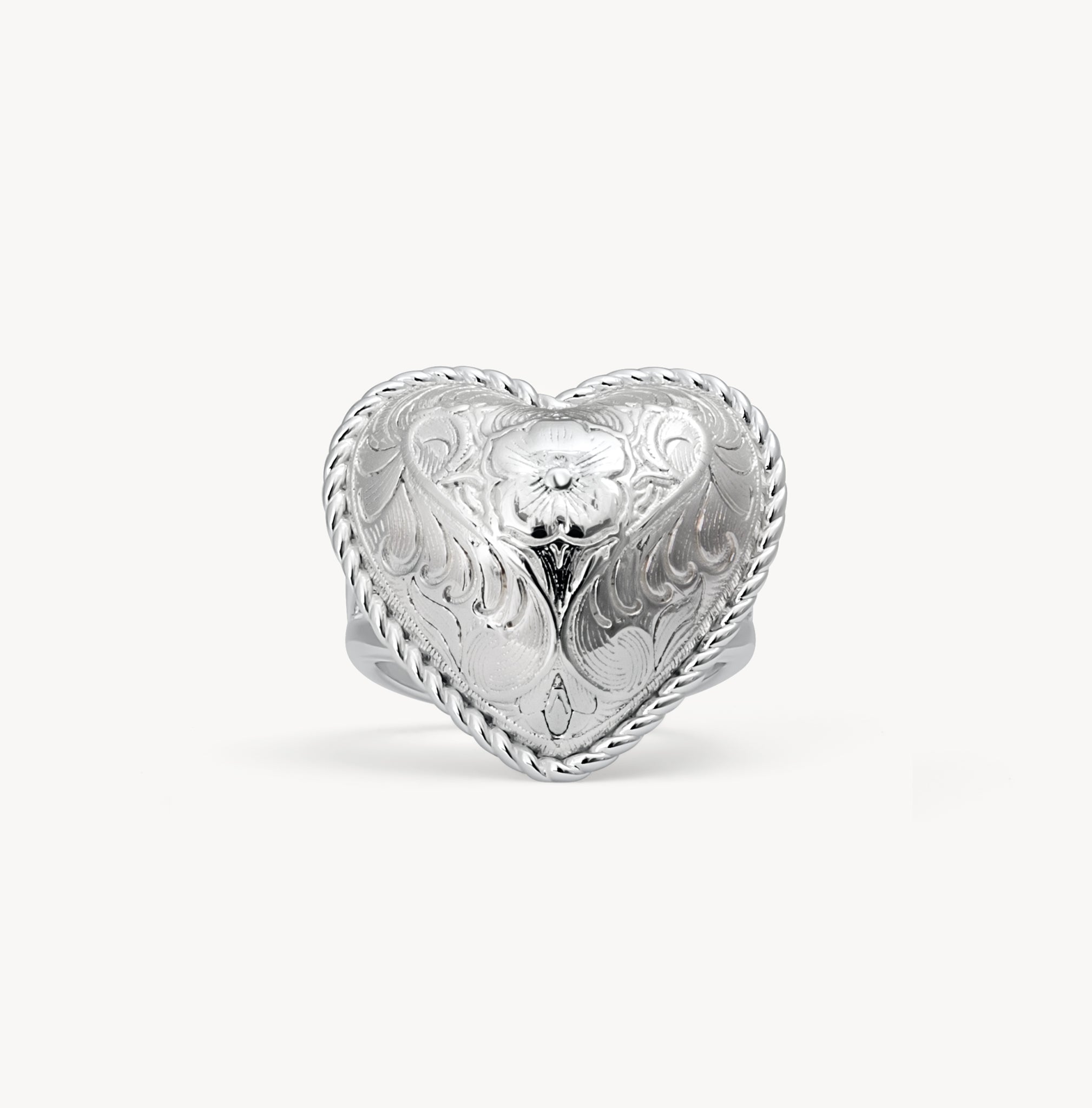 Etched Floral Heart Ring