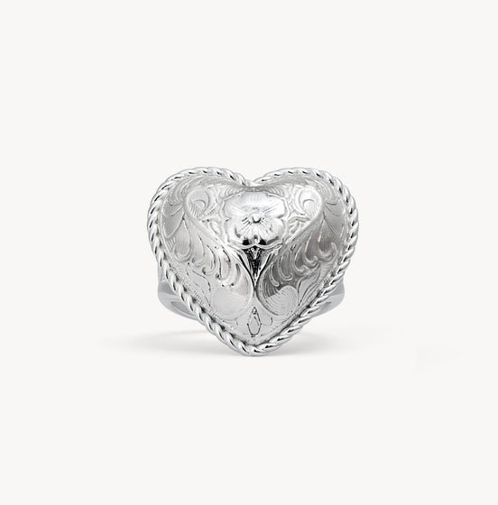 Etched Floral Heart Ring