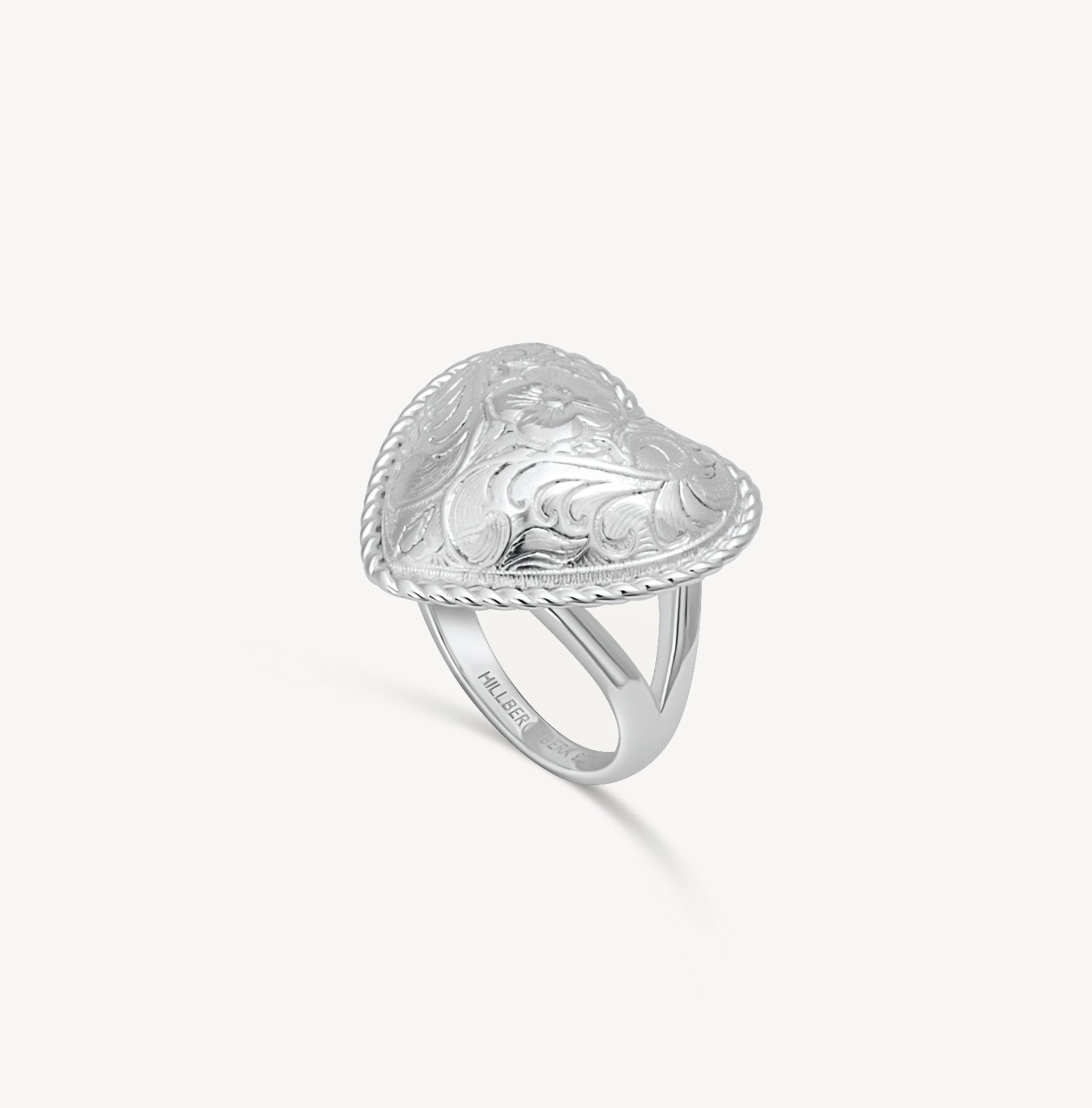 Etched Floral Heart Ring