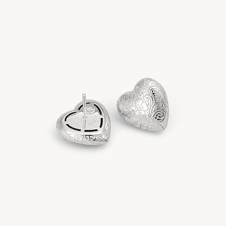 Etched Floral Heart Stud Earrings