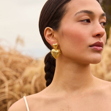 Etched Floral Statement Earrings on model
