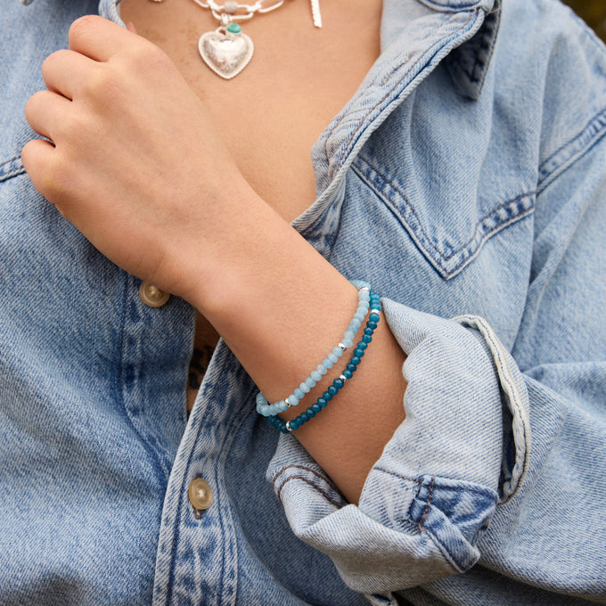 Blue Chalcedony Gemstone Versa Wrap Bracelet on model