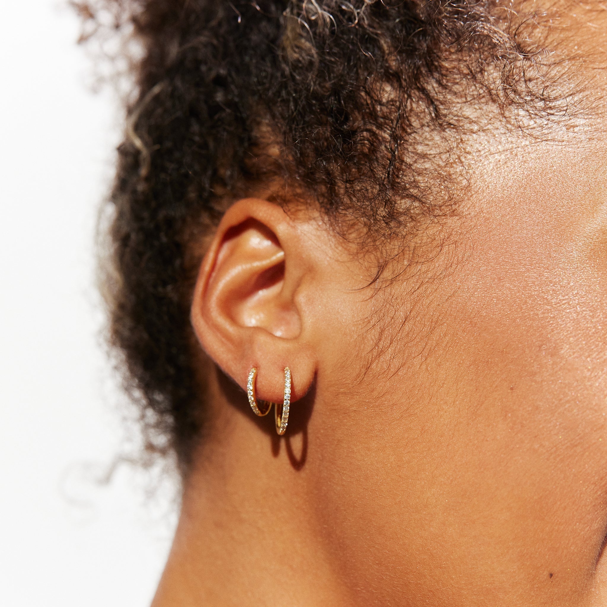 Pavé Hoop Earrings - Mini Gold on model