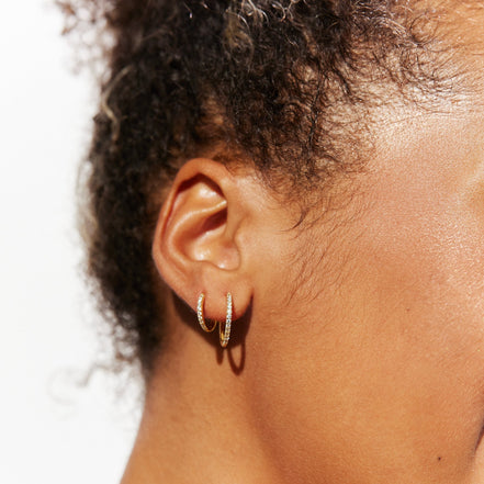Pavé Hoop Earrings - Mini Gold on model