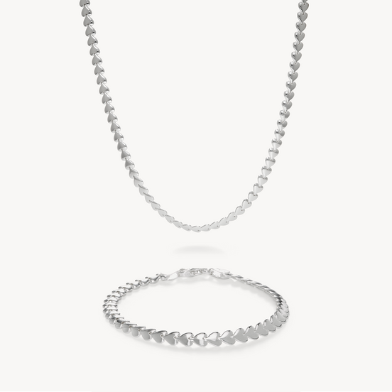 Silver Heart Chain Set