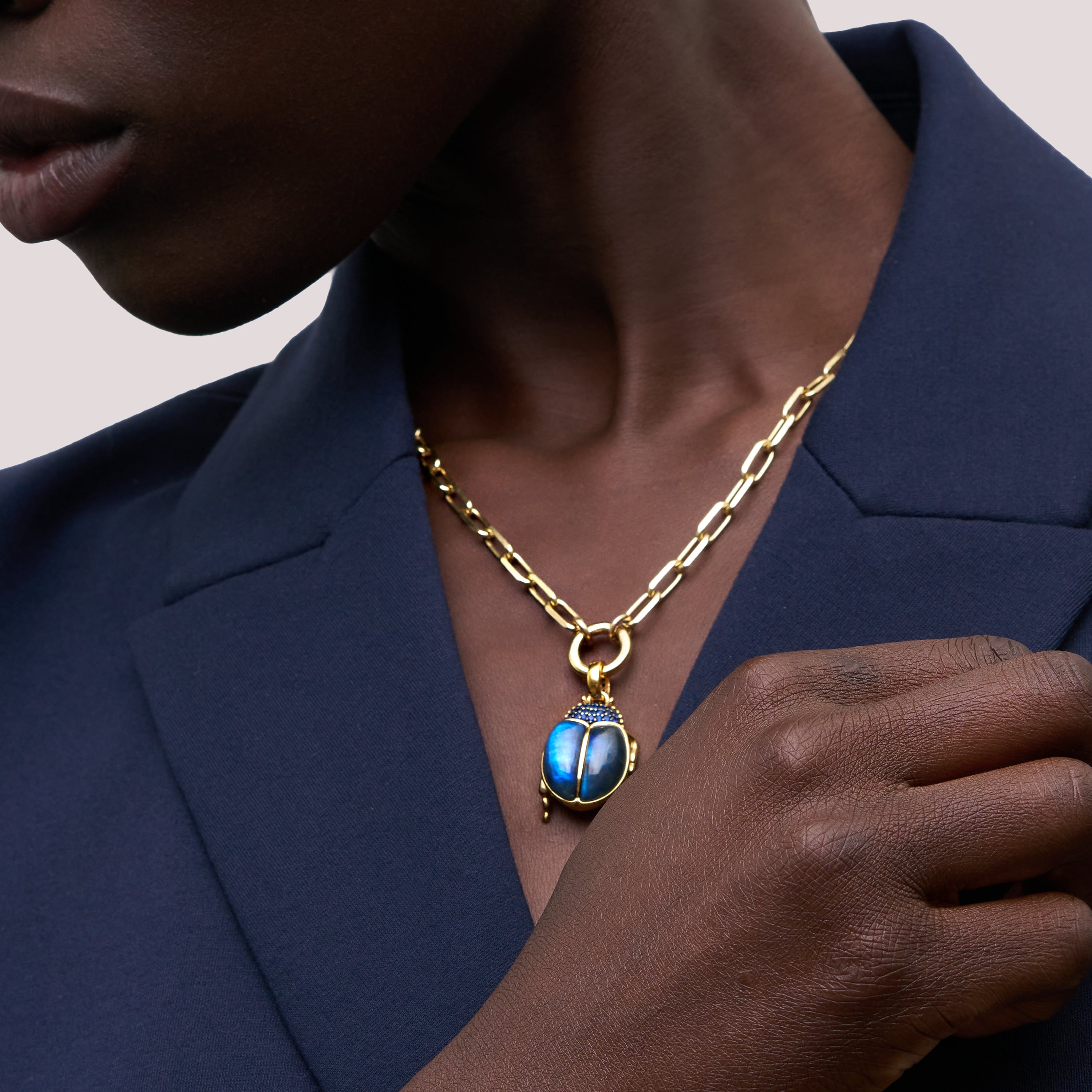 Labradorite Beetle Charm on model