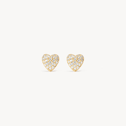 Gold Mini Pavé Heart Stud Earrings
