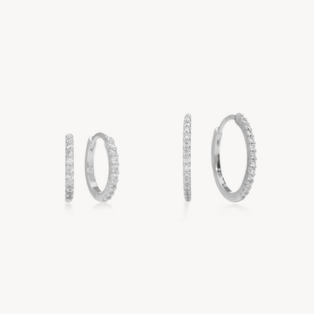 Silver Pavé Hoop Set