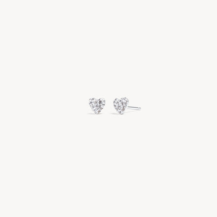 Mini Sparkle Heart Stud Earrings White