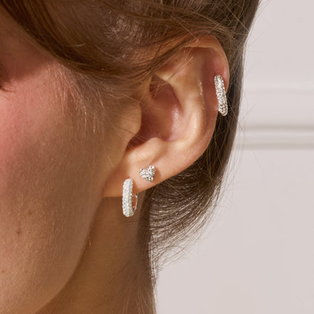 Mini Sparkle Heart Stud Earrings white on model