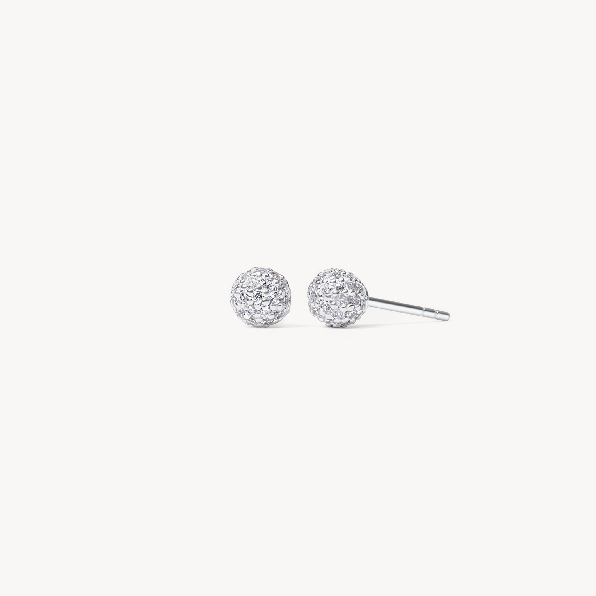 Silver Mini Pavé Ball Stud Earrings