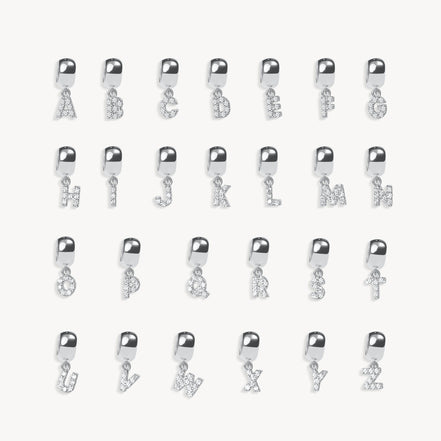 Silver Pavé Letter Bead Charms