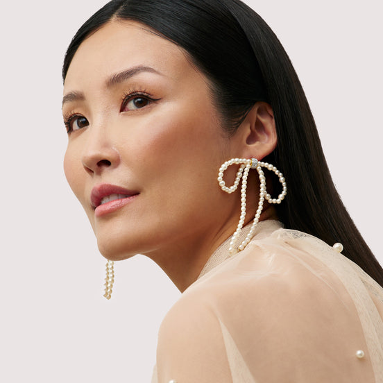 Pearl Present Statement Earrings on model