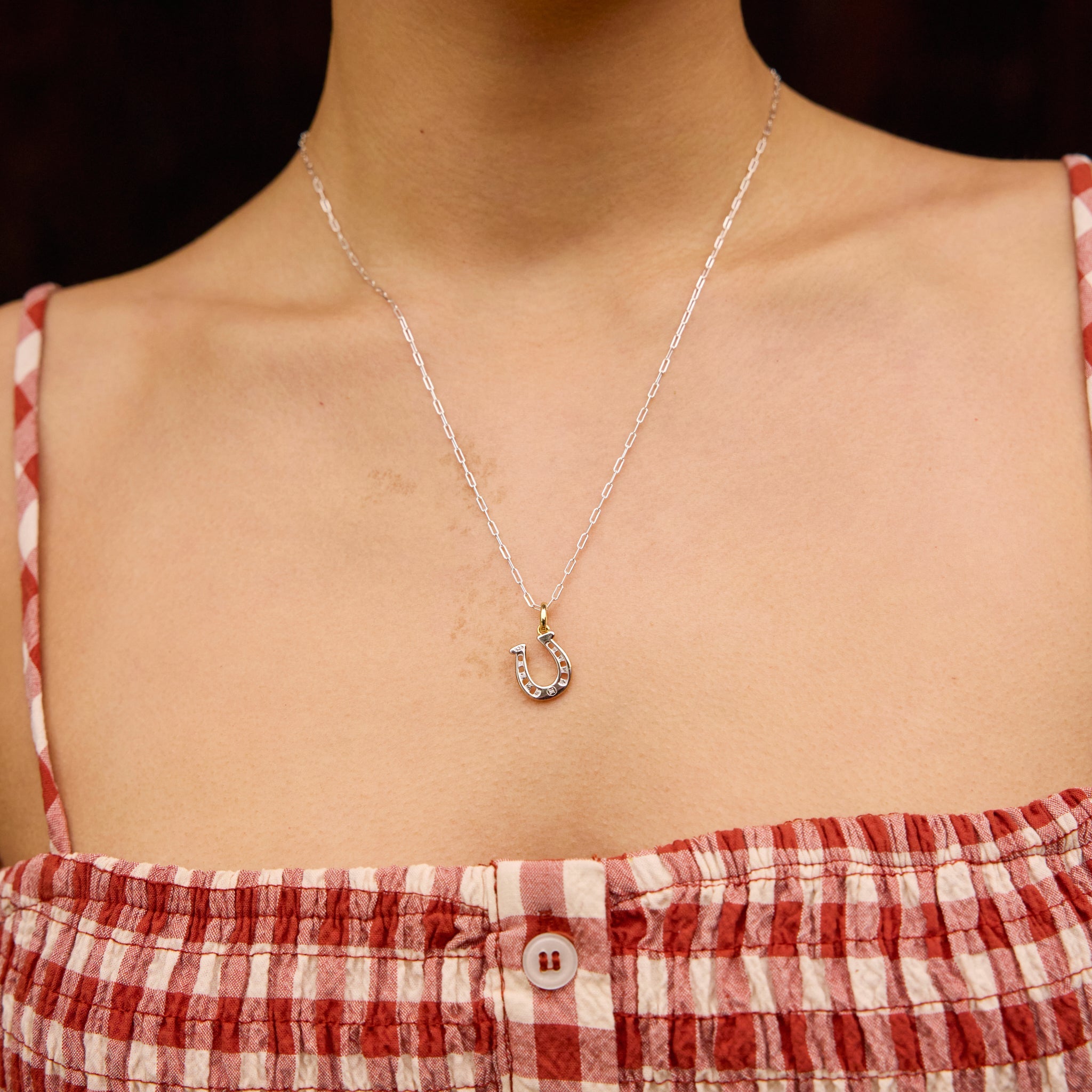 Reversible Horseshoe Charm on model