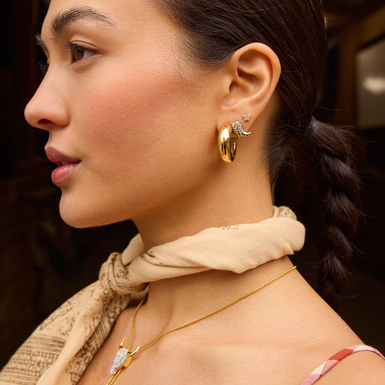 Gold Chunky Statement Hoop Earrings on model