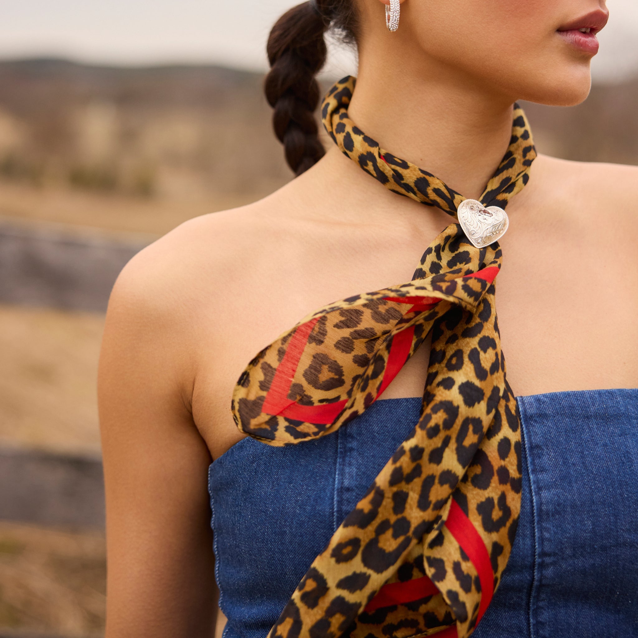 Etched Floral Scarf Slide on model