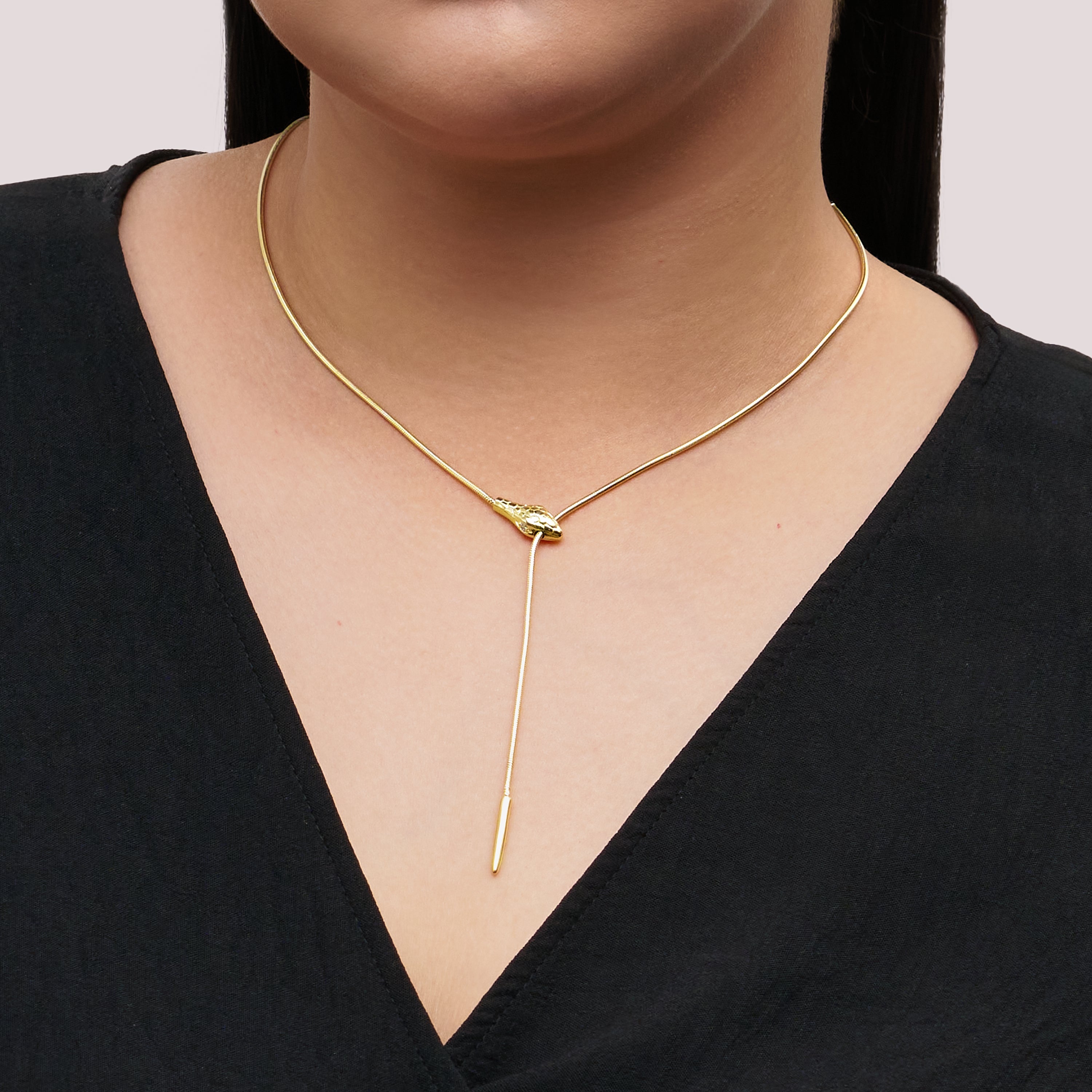 Serpent Y Necklace Gold on model