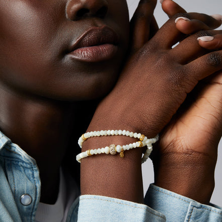 Soft Gold Sparkle Ball™ Double Wrap Bracelet on model