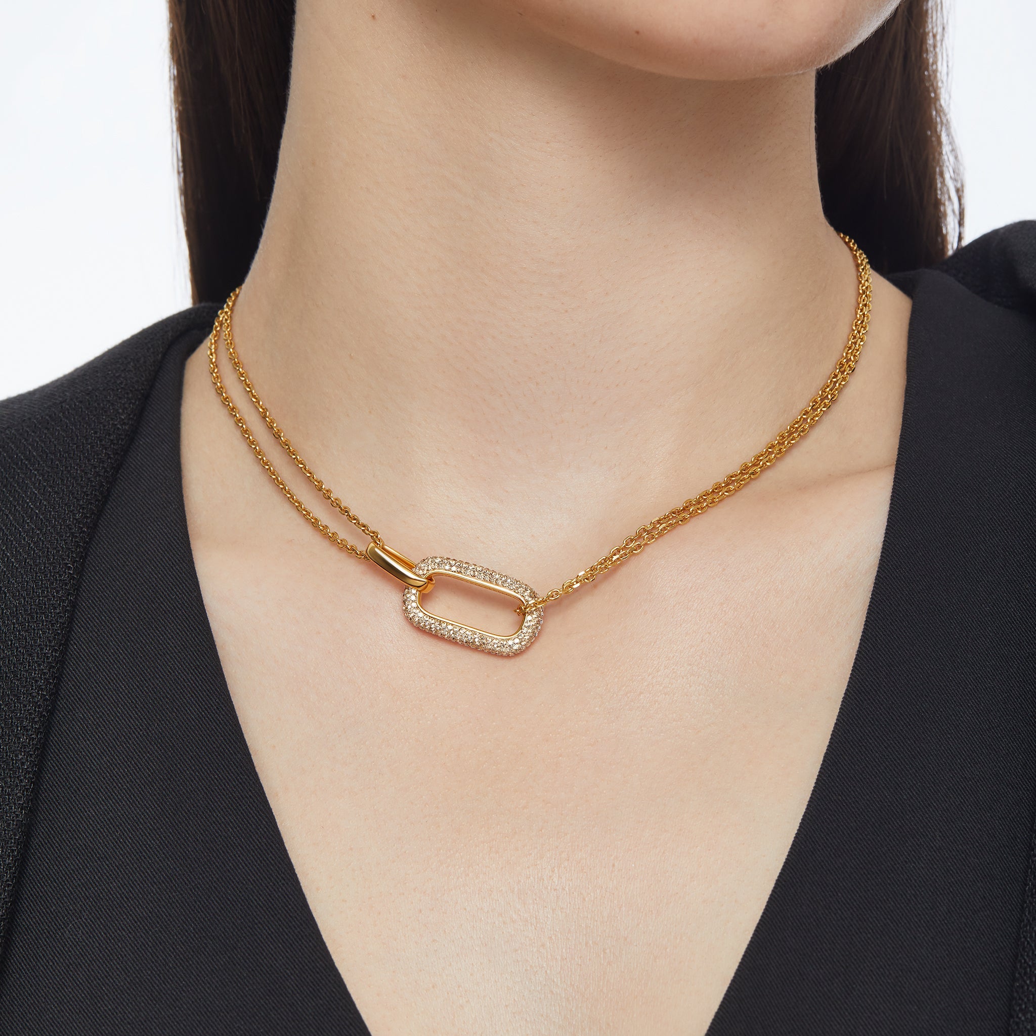 Reversible Sparkle Link Charm Soft Gold side on model