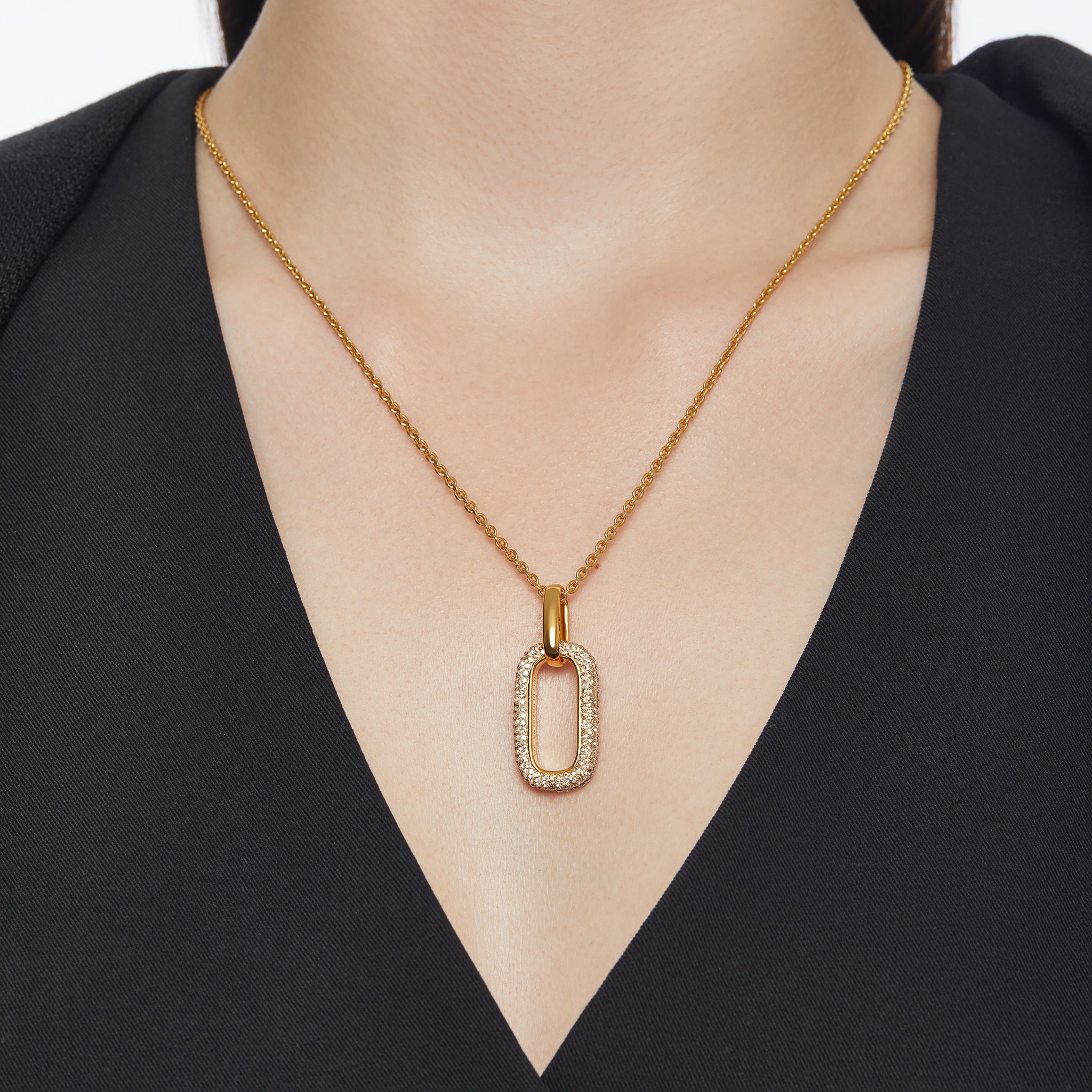 Reversible Sparkle Link Charm Soft Gold Side on model