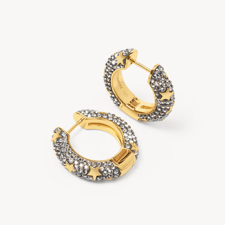 Silver Shade Star Studded Medium Sparkle Hoop Earrings