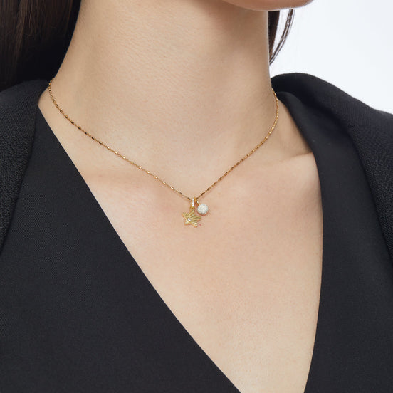 Gold Star Beam Charm and October Mini Birthstone Sparkle Ball™ Charm on model