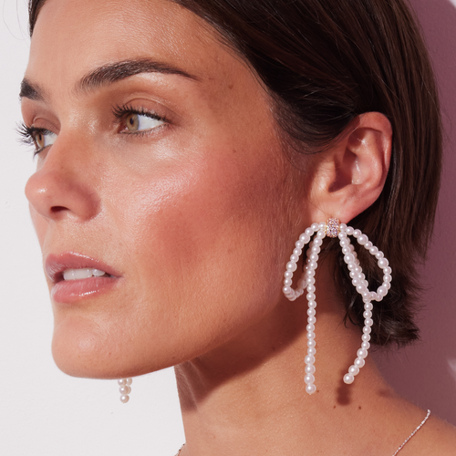Pearl Present Statement Earrings on model