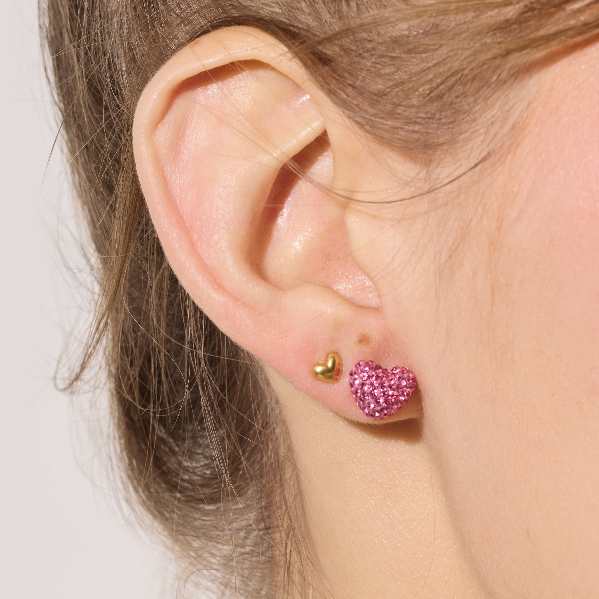 Sparkle Heart Stud Earrings Rose on model