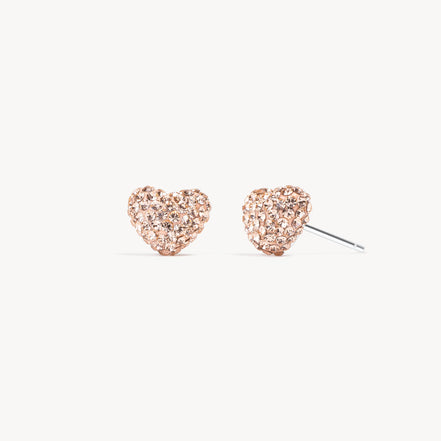 Sparkle Heart Stud Earrings Rose Gold