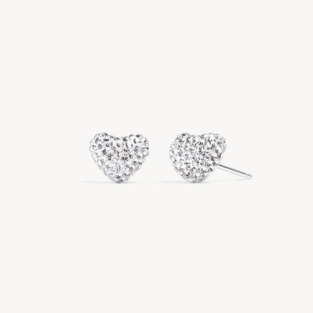 Sparkle Heart Stud Earrings White