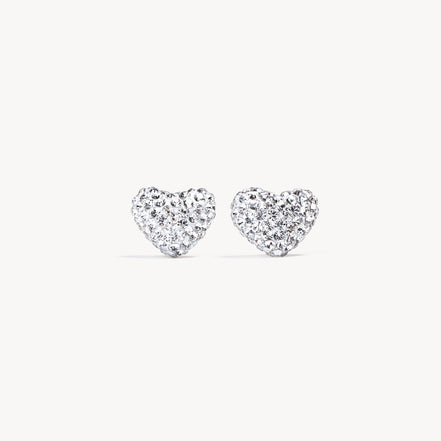 Sparkle Heart Stud Earrings White