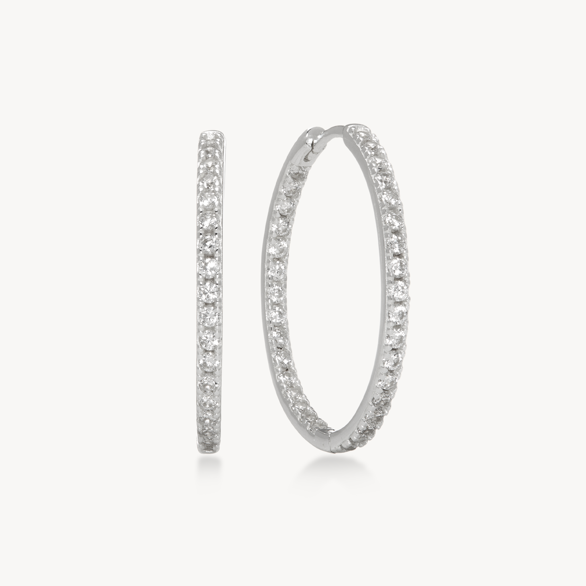 Pavé Hoop Earrings - Medium Silver