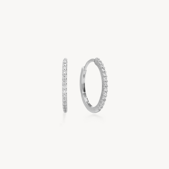 Pavé Hoop Earrings - Small Silver