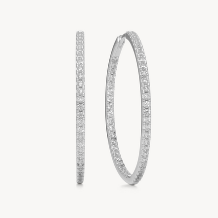 Pavé Hoop Earrings - Large Silver