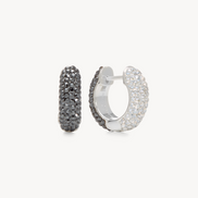 Two-Tone Reversible Sparkle Hoop Earrings — Small Hematite/Moonlight