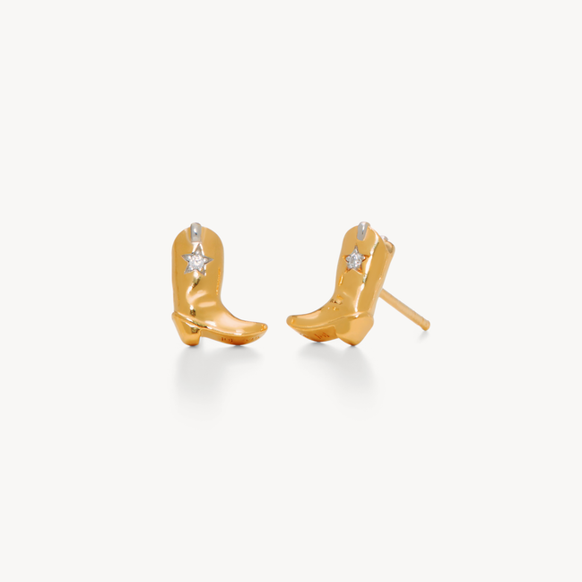 Cowboy Boot Stud Earrings Gold