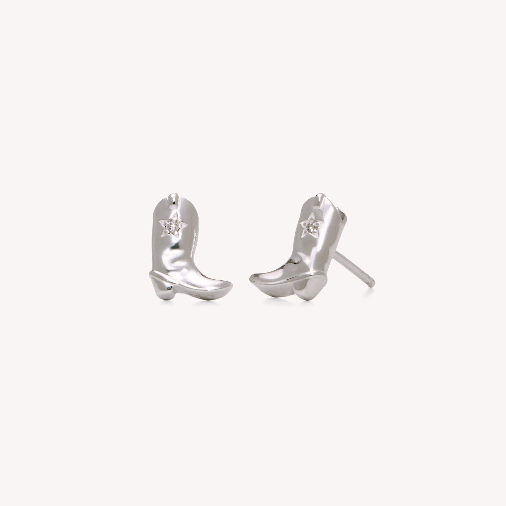 Cowboy Boot Stud Earrings Silver