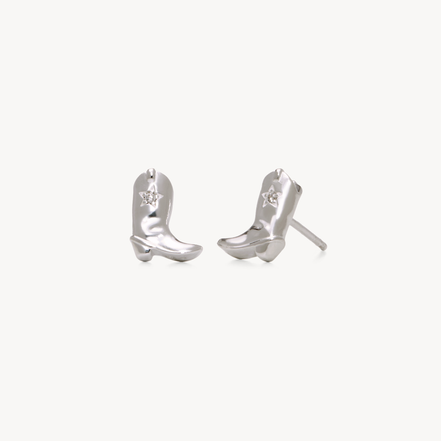 Cowboy Boot Stud Earrings Silver