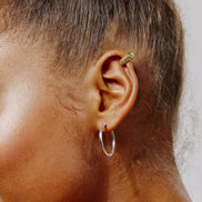 Hoop Earrings - Medium Silver on model