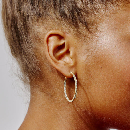 Pavé Hoop Earrings - Large Gold on model