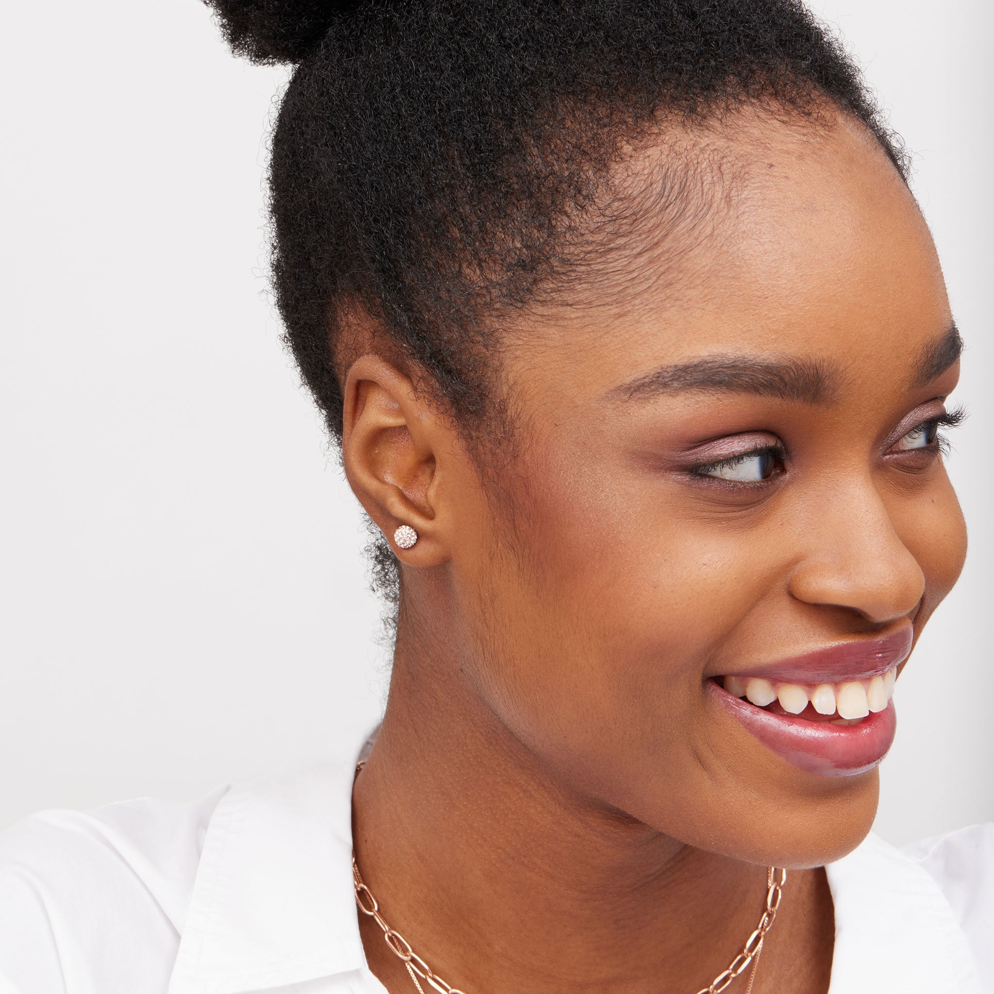 6mm Sparkle Ball™ Stud Earrings Rose Gold on model