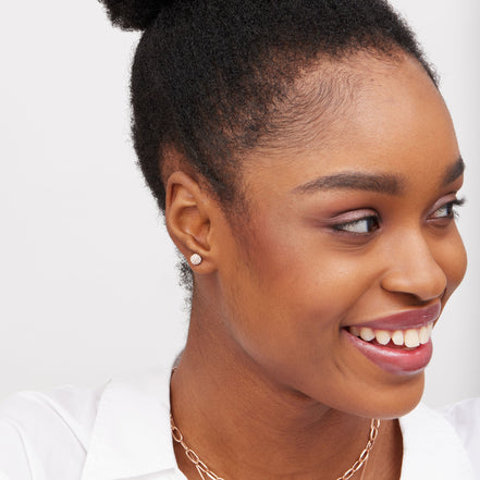 6mm Sparkle Ball™ Stud Earrings Rose Gold on model